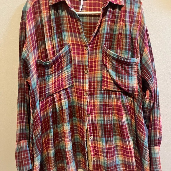 Free People Flannel Voyage Shirt Dress in Twilight Combo XS Bohemian Hippie - Picture 5 of 8